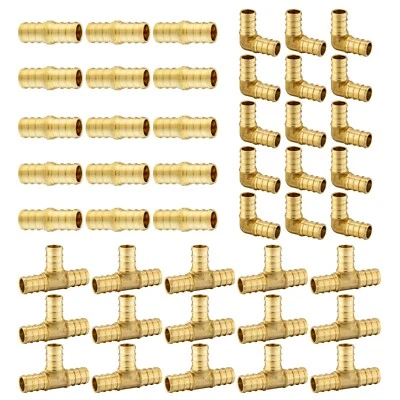 EFIELD 45 PCS 1/2" PEX Crimp Brass  Fittings: Elbow, Coupling, Tee(15 PCS/Each) - Image 1 of 4