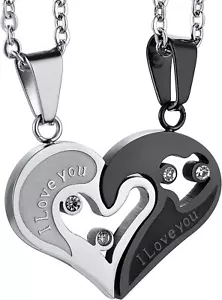Ciondolo Collana Coppia Uomo Donna Acciaio Inox Amore Cuore Puzzle Abbinato - Foto 1 di 11