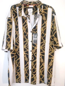 Camisa Barroca Oro Cadenas Estampado Completo S/S 4 Vías Elastizada 4X Dobladillo Grande Desprendido - Imagen 1 de 6