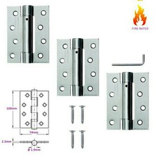 3 x DOOR HINGES FIRE RATED Self Closing Spring Loaded Adjustable Spring Satin