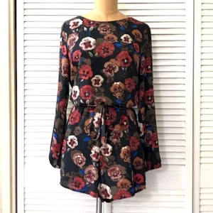 One Clothing Romper Women’s Medium Black Floral Long Sleeve Office Party Outfit - Picture 1 of 15
