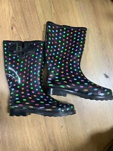 Lily June Black Polka Dot Wellies Rain Boots Festival Farm Size 8 (AQ21.8)