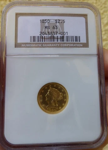 JUST REDUCED!! SCARCE 1850 LIBERTY QUARTER EAGLE GOLD PIECE NGC MS 63 Cover