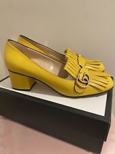 Gucci Marmont Shoes Canary Yellow Leather Fringe Loafers UK 9 42 Rare