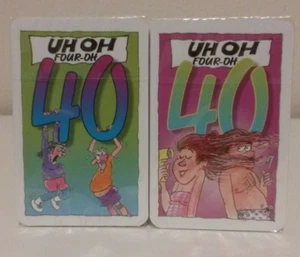 UH OH FOUR-OH 40 Birthday Gag Gift Playing Cards Set Of 2 - Picture 1 of 4