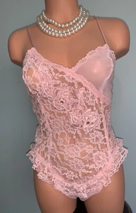 Chiffon & Lace Pink Teddy Victoria's Secret Gold Label 90's M 36 Negligee Vtg - Picture 1 of 11