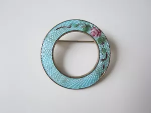 Alte Brosche Guilloche Email Rund Blumen Motiv Klein 4,5 g/Ø 3,0 cm - Bild 1 von 2