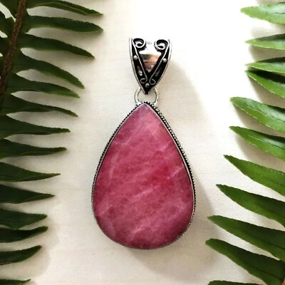 Created Pink Ruby Crystal - Necklace Pendant - Sterling Silver Plated 925 - Image 1 of 2