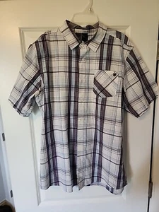 Vintage Zoo York Mens Short Sleeve Button Up XL - Purple, White, Light Blue - Picture 1 of 3