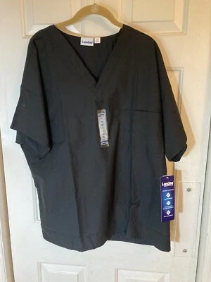 Nuevo con etiquetas Blusa Médica Landau Talla XL Negra Manga Corta 2 Bolsillos Mezcla de Algodón Foto 1 de 4