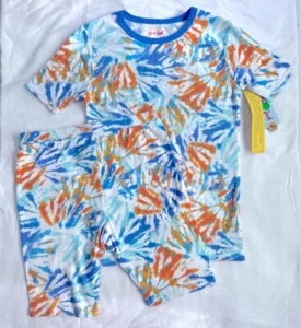 Cat & Jack Boy’s 2pc Tie-Dye Sleeper Pajama Set Size 14 Whit, Blue & Orange - Picture 1 of 5