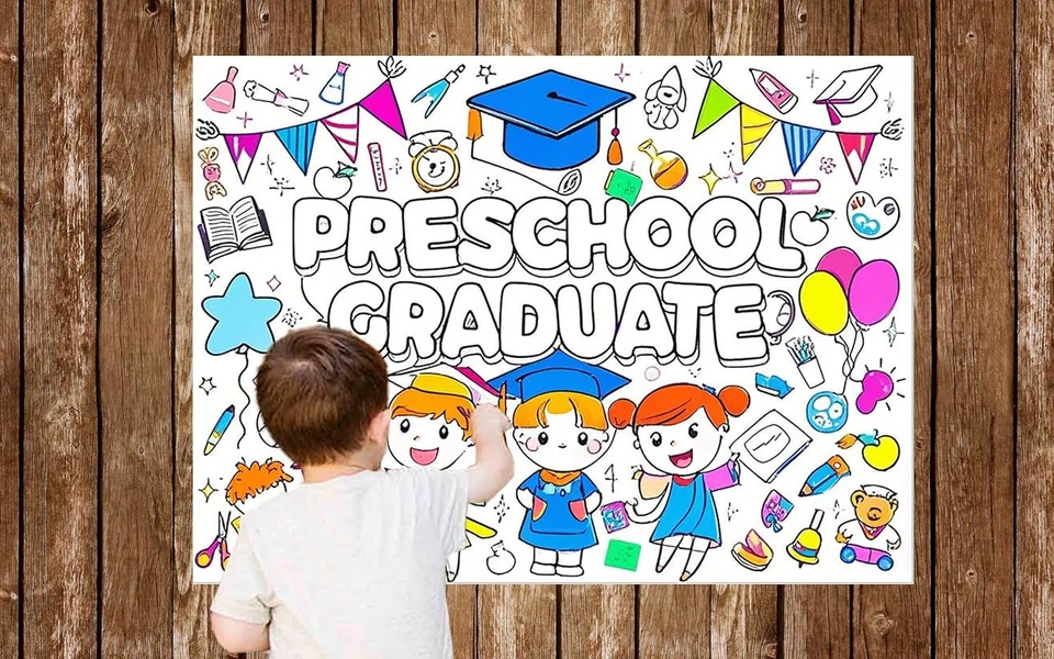 Graduation Coloring Poster Tablecloth for Preschool Graduation Decorations 2025, - Image 1 of 3