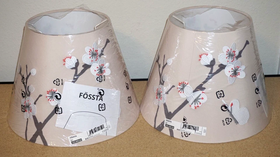 Ikea FÖSSTA FOSSTA Lamp Shade Embroidered Beige Plum Blossom 205.490.55