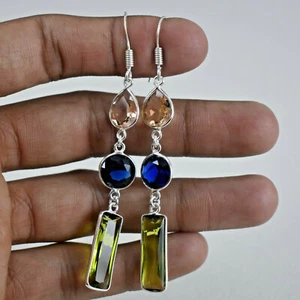 925 Argento Sterling Peridoto & Morganite Gemma Mano Orecchini Regalo BES-1586 - Foto 1 di 5
