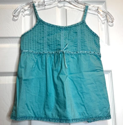 Babydoll Boho Gap Niños Niñas M Cami Azul Teal Cuentas Crochet Borde Lazo Calado Foto 1 de 4