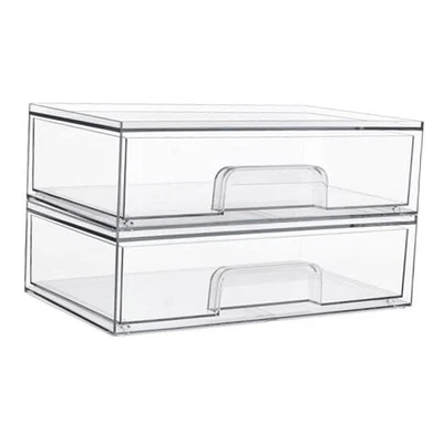  Cajones de almacenamiento apilables transparentes de 12,1"" W, paquete de 2 de plástico acrílico paquete de 2 anchos Foto 1 de 4