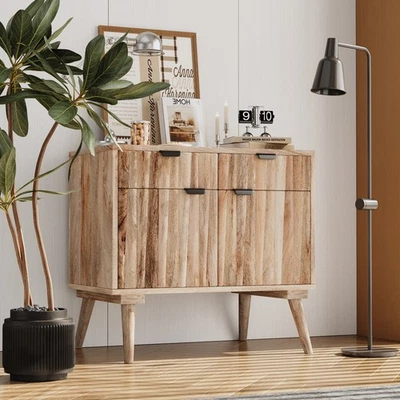 Gabinete de madera de mango, madera natural, sólido, cumple con la CPSC, fácil de limpiar, moderno, 2 cajones Foto 1 de 4