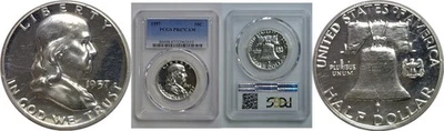 1957 Franklin meio dólar PCGS PR-67 CAM - Imagem 1 de 3