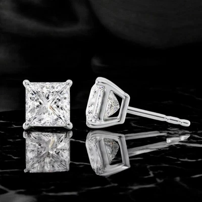 Diamond Earring For Women 14k White Gold Lab Grown Princess 2 Ct IGI  Certified - Image 1 of 4