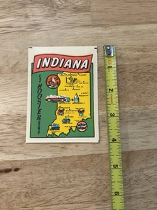Adesivo vintage anni 50 ricordo turistico decalcomania mappa stato Indiana vintage raro - Foto 1 di 5