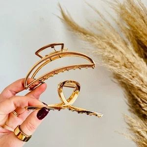 NEU ANTHROPOLOGIE Jumbo XL Halbmond Mond offen Gold Metall Haarkralle Clip Set 2 - Bild 1 von 11