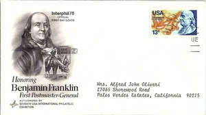 Benjamin Franklin First Postmaster General 1976 Mail Cover FDC - Picture 1 of 1
