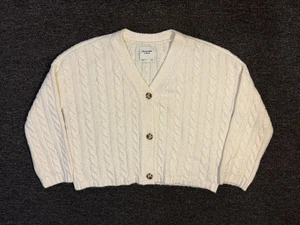 Abercrombie & Fitch Sweater Womens Small White Cable Knit Button Cardigan Top - Picture 1 of 6