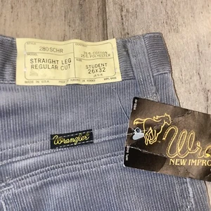 Vintage Wrangler Pants Corduroy Reg Straight Leg Gray 70s Mod NOS Student 26 32 - Picture 1 of 7