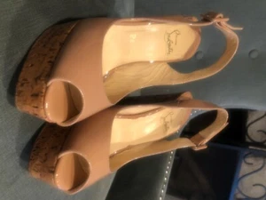 Christian Louboutin Nude Sling back Patent Leather Cork Platform Heel Size 8 - Picture 1 of 8