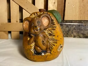Vintage Plaster Mouse Eating Pumpkin Figurine - Picture 1 of 6