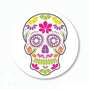 30 Bright Sugar Skull Labels Scrapbook Stickers 1.5" Round Envelope Seals - Picture 1 of 1