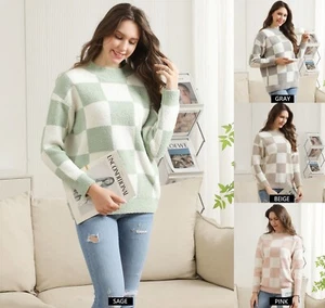 ComfyLuxe Checkered Pattern Pullover Sweater - Picture 1 of 9