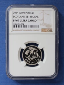 2014 Silver Proof £1 coin "Floral Emblems - Scotland" NGC Graded PF69 with COAs - Picture 1 of 3