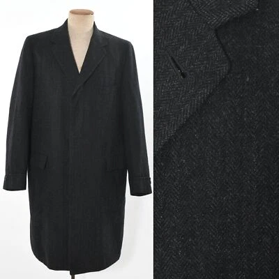 Vintage 1960s Charcoal Gray Herringbone Wool Overcoat | Size 40R | College Hall - Image 1 of 4