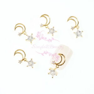 5 Dangle Style Hollow Moon Star Zircon Alloy Charms Nail Art Jewelry Decorations