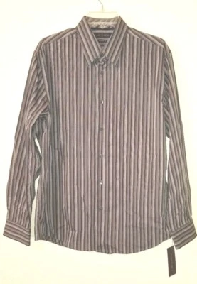 New W/Tag AXIST Modern Fit Size L  Dress Shirt Black Gray Stripes Cotton - Image 1 of 4