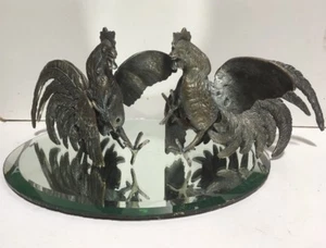 VTG. Silver-plate Fighting Roosters Birds Figurines Table Decor. Italy Sculpture - Picture 1 of 11