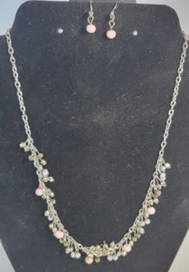 Papparazi Pink Beaded Fringe Necklace earring set 16" with 2-1/2 inch extender - Picture 1 of 5