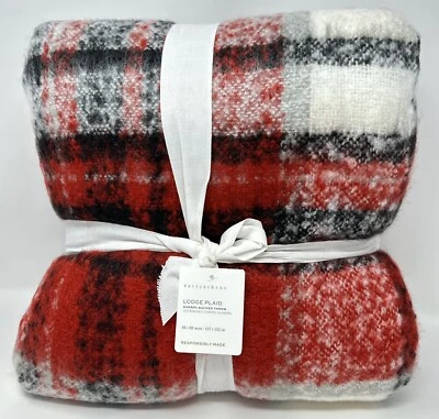 Pottery Barn Lodge Plaid Sherpa Back Throw Blanket~50x60”~Red Multi NEW - Image 1 of 2