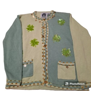HSN Storybook Strick grün Cardigan Pullover St. Patrick's Clover Gr. SM Vintage - Bild 1 von 12