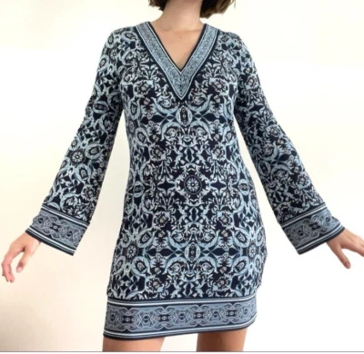 Vestido WHBM XS Extra Pequeño 0 2 4 Azul Blanco Funda Elástica Lavable Carrera Iglesia Foto 1 de 4