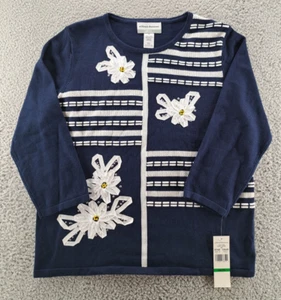 Alfred Dunner Lazy Daisy Top Damen Petite Large marineblau Blumen Pailletten NEU neu mit Etikett - Bild 1 von 11