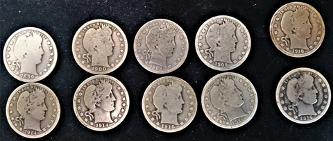 10 Barber Silver Quarters, over 100 years old (1899-1916) good condition Cover