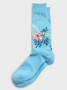 Banana Republic Socks Hibiscus Flower Print Men's Blue Dress Socks One Size