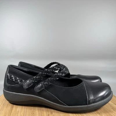 Женские туфли AETREX Annie Mary Jane размер 41 США 10 с черными кожаными плетеными ремешками - Изображение 1 из 4