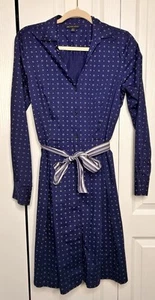 346 Brooks Brothers Navy Flower Spot Long Sleeve Button Shirt Dress Size 10 - Picture 1 of 8