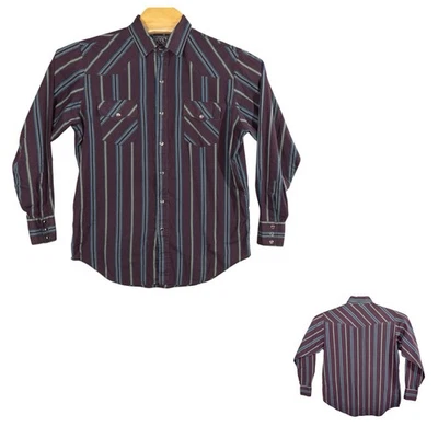 SASSON Pearl Snap western shirt no iron purple stripes mens Large Rodeo Cowboy - Image 1 of 4