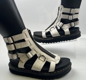 Dr Martens Olson Zipped Leather Strap Sandals Women White Black USED CONDITION - Picture 1 of 11
