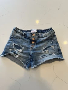 Abercrombie Kids Girls 11/12 Mid Rise Midi Distressed Denim Shorts Stretch Waist - Picture 1 of 7