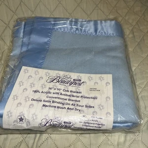 Vintage NOS Simmons Baby Beautyrest Light Blue Plush Crib Blanket 36 x 50 - Picture 1 of 6